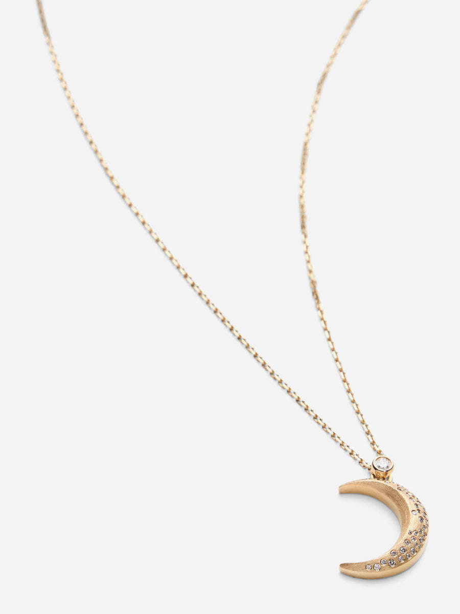 Crescent Moon Star Diamond Layer Necklace 14K Yellow Gold