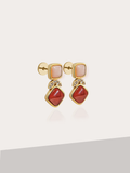 Elegant Rosy Opal & Red Agate Cushion Drop Earrings - Sunnysideus 