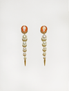 Florence Italian Hand Carved Cameo & Cultured Pearl Linear Earrings  - 10 Karat Gold - Sunnysideus 