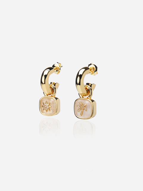 Clear Quartz Glam Drop Hoop Earrings – 18K Gold Plated Over Brass - Sunnysideus 