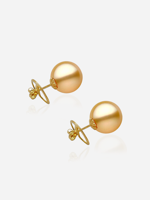 12MM Golden South Sea Pearl & 18K Yellow Gold Stud Earrings - Sunnysideus 