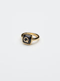 Honoria Black Agate Initial Ring - 18K Gold Plated - Sunnysideus 