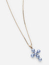 Sky Droplets Blue Akoya Pearl Cross Necklace - 14K Yellow Gold - Sunnysideus 