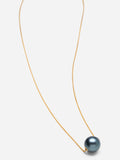 MIA Floating Solitaire Black Tahitian Pearl Necklace - 18K Gold Hardware - Sunnysideus 