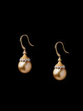 Umbrella Diamonds Golden South Sea Pearl Earrings in 18K Yellow Gold - Sunnysideus 